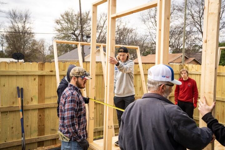 Framing up a Habitat for Humanity house