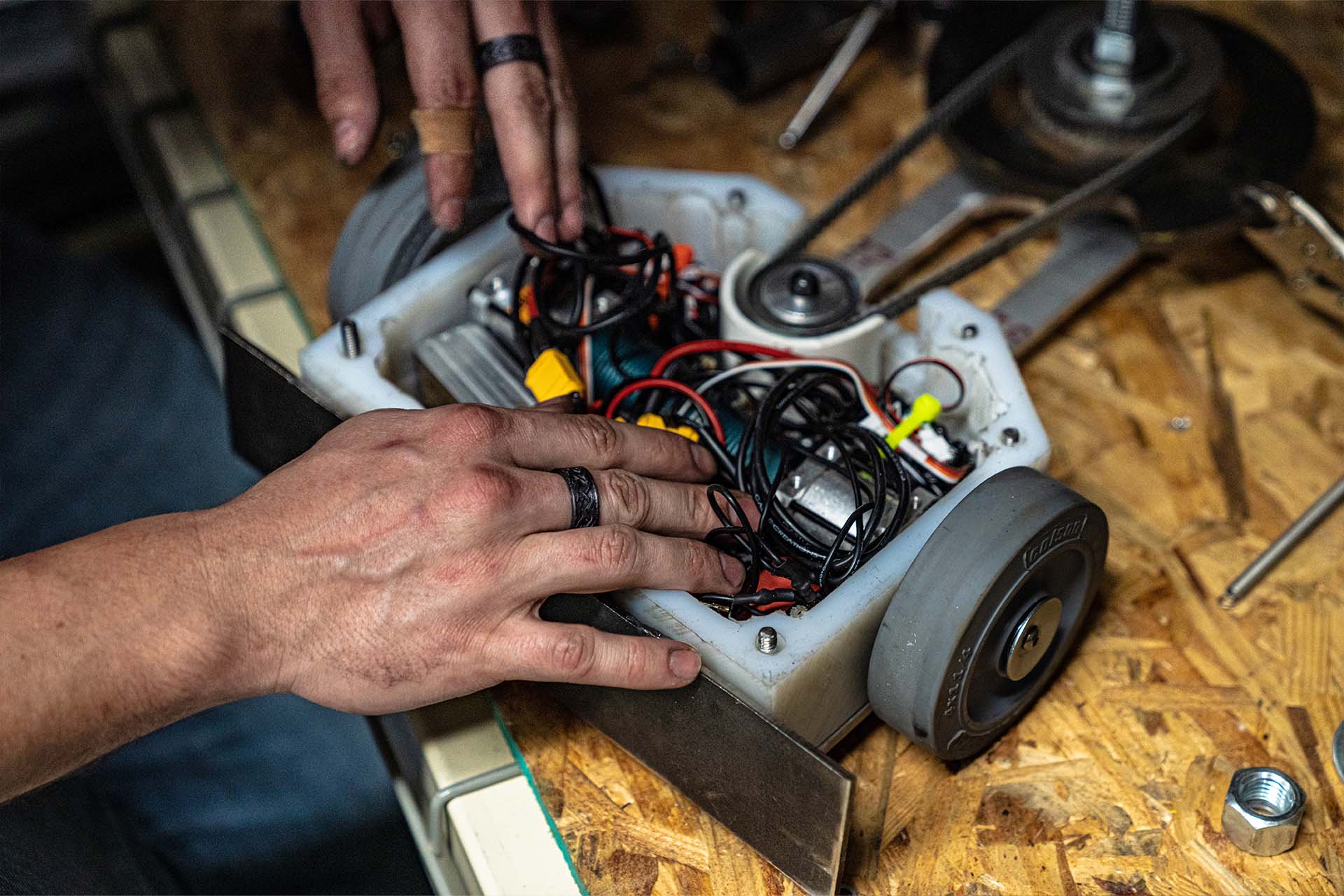 Students working in the Combat Robotics Lab