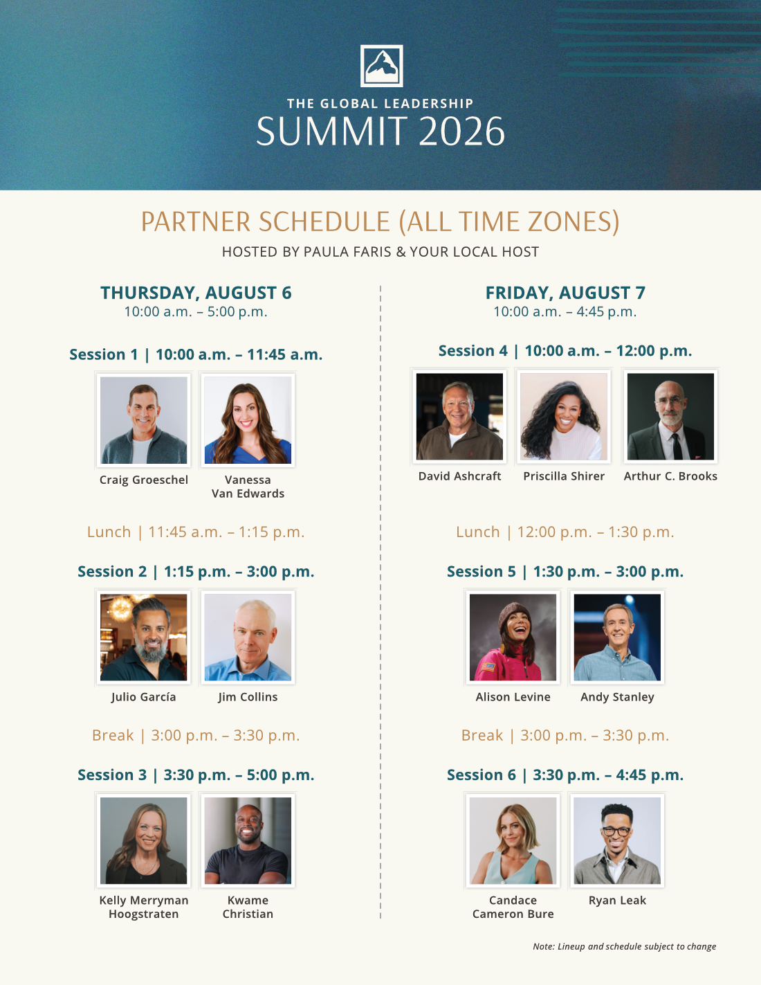 Global Leadership Summit 2026 schedule