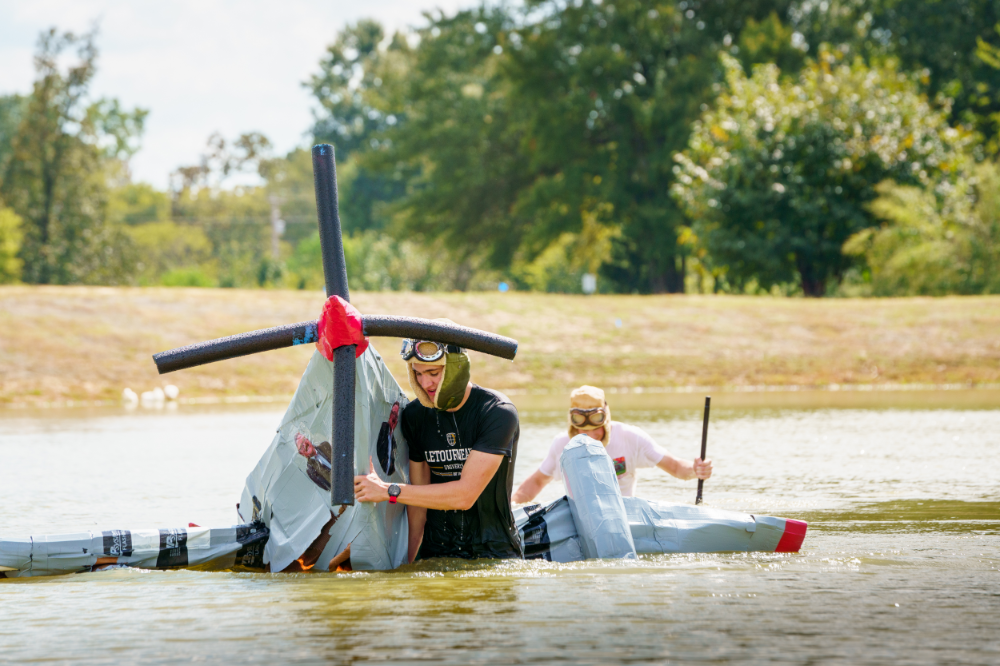 Cardboard boat racing at LeTourneau University